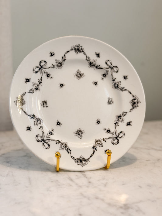 Vintage Transferware Black and White Bow Swag Plate