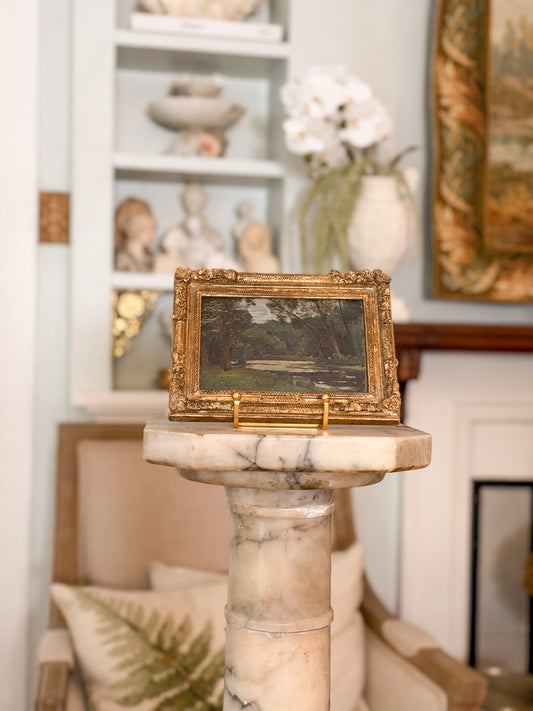 "L’Étang de Longchamp" Antique French Oil Painting by René Sergent in an Ornate Gold Frame