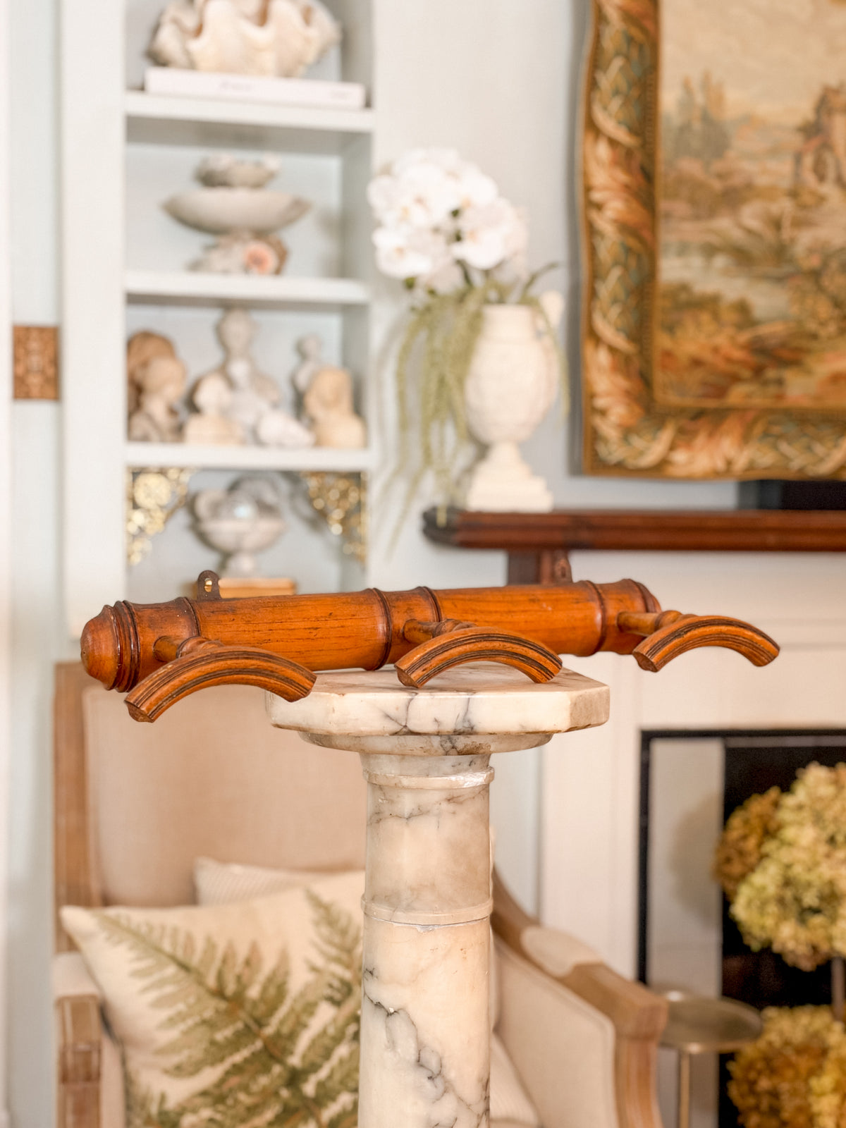 Antique French Faux Bamboo Wooden Coat Rack
