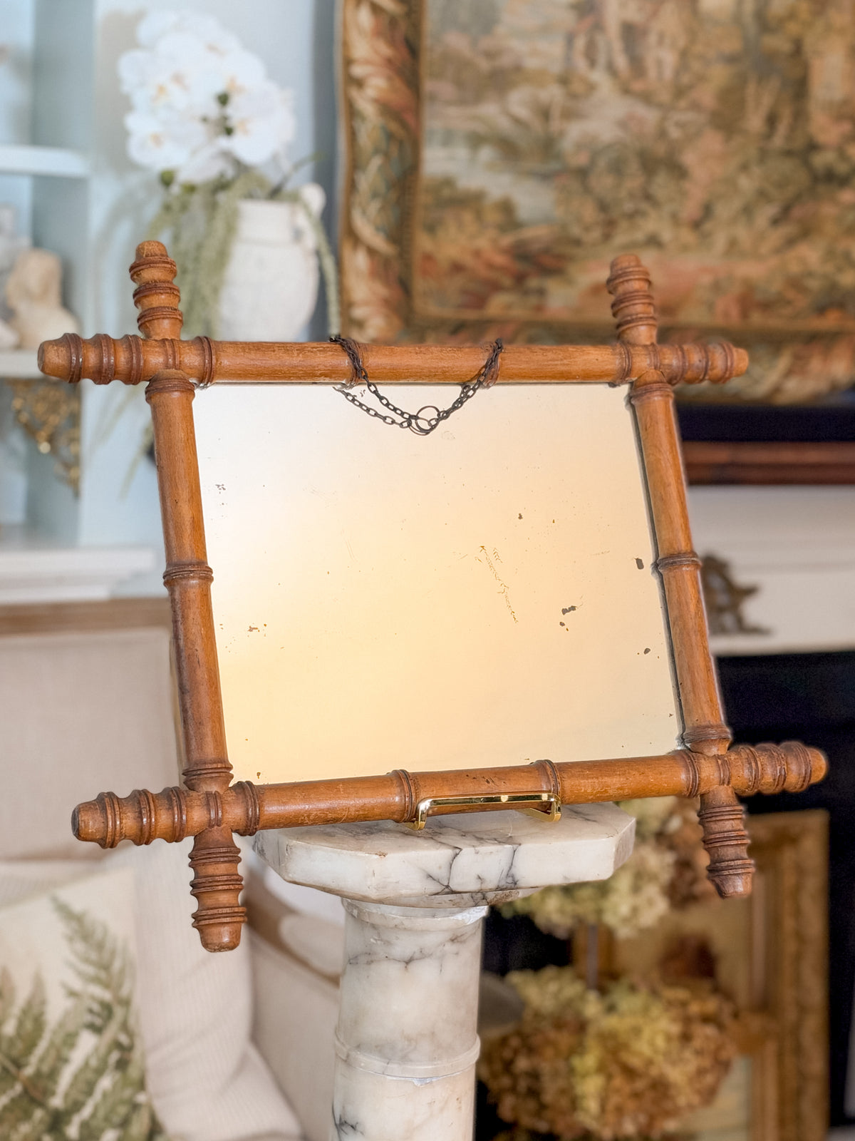 Antique French Faux Bamboo Wooden Wall Mirror