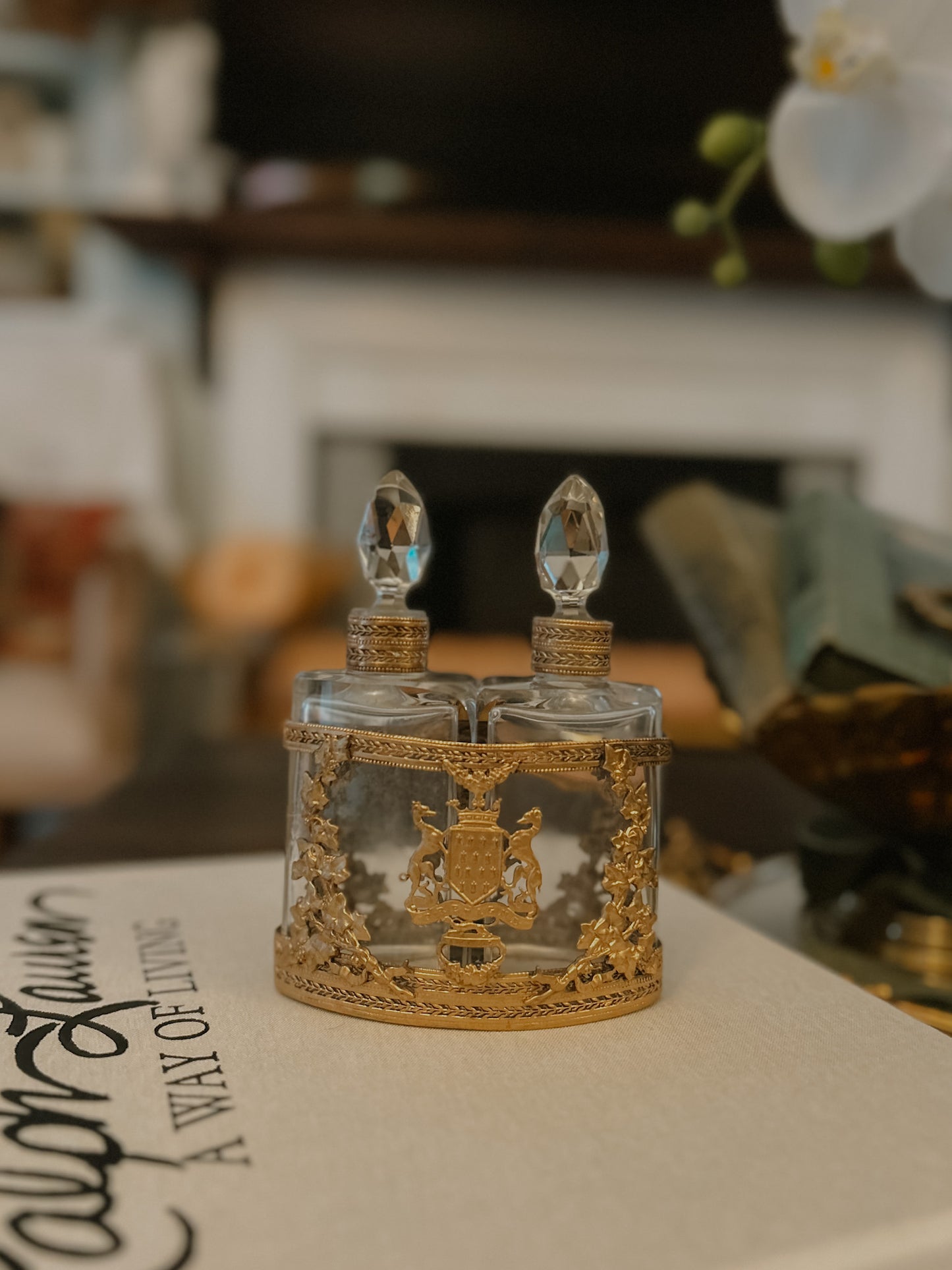 Gilt Two-Bottle Perfume Caddy