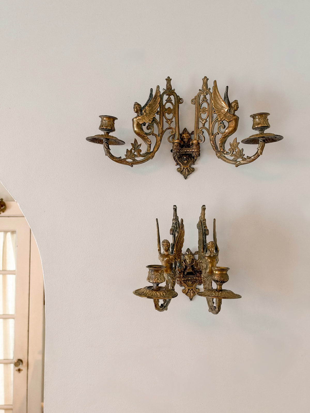 Pair of Antique Bronze Swing Arm Sconces