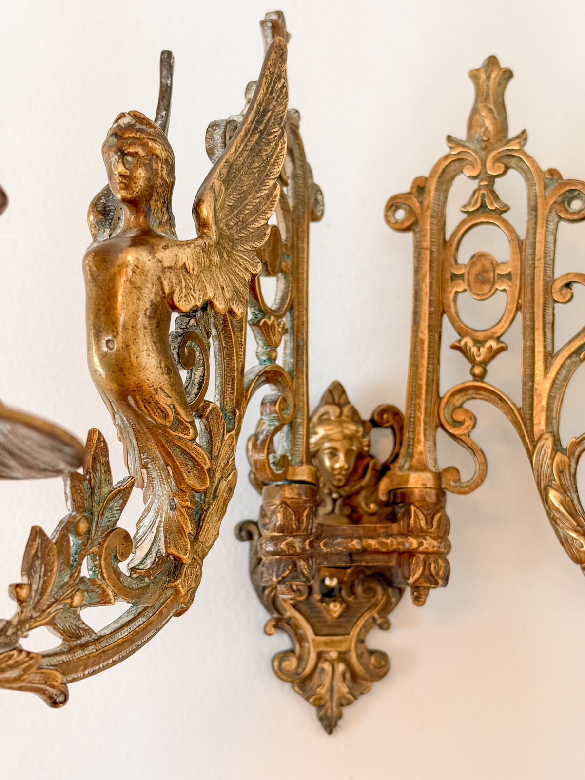 Pair of Antique Bronze Swing Arm Sconces