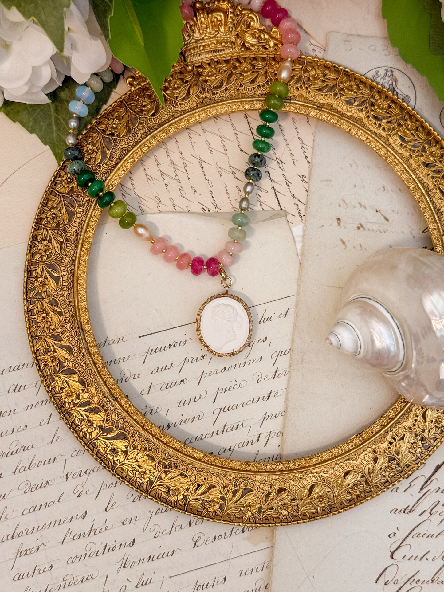 Intaglio Grove Gemstone Necklace | English Garden Collection | Wild Strawberry