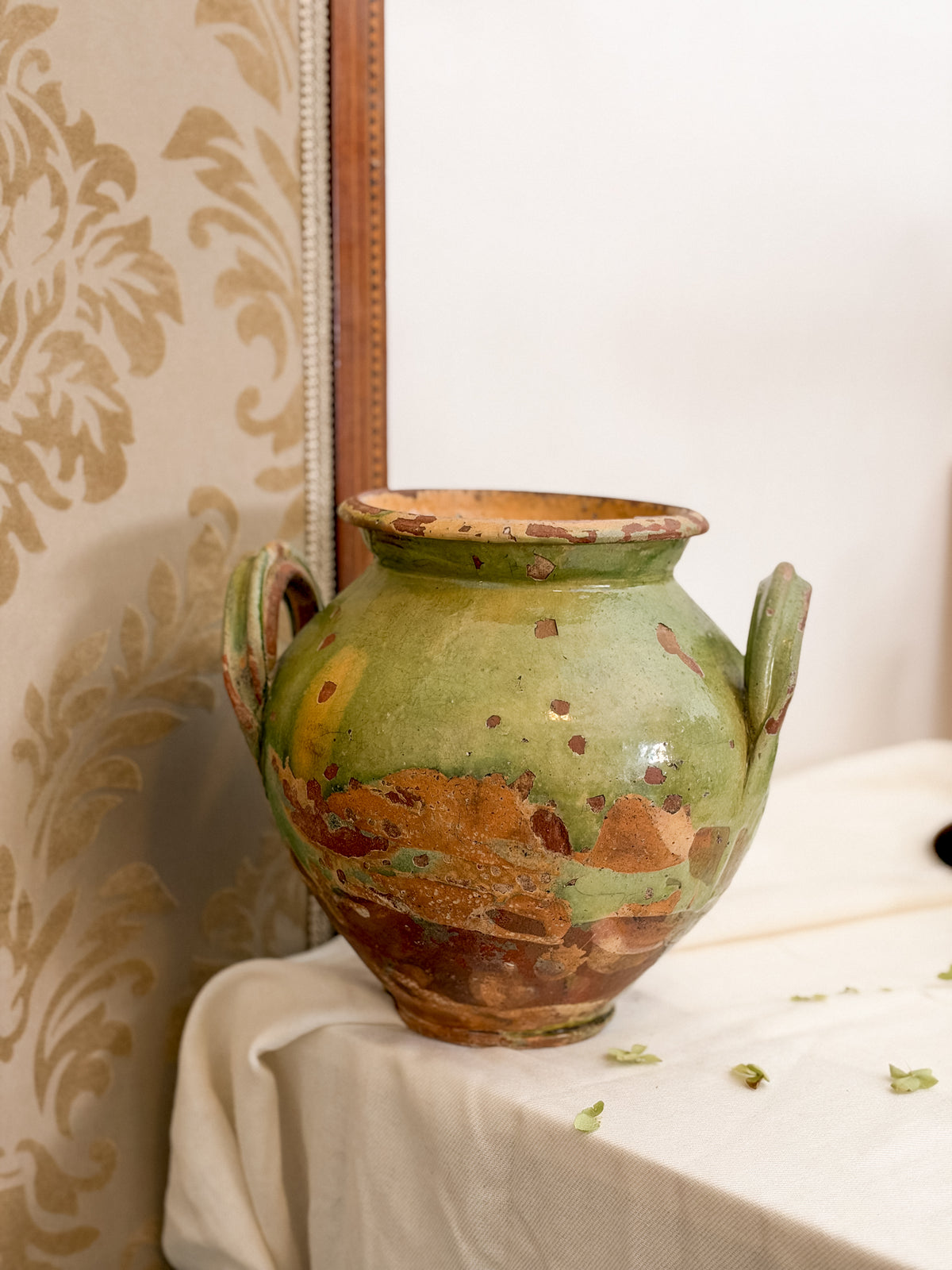 Antique French Green Glazed (yellow streak & interior) Confit