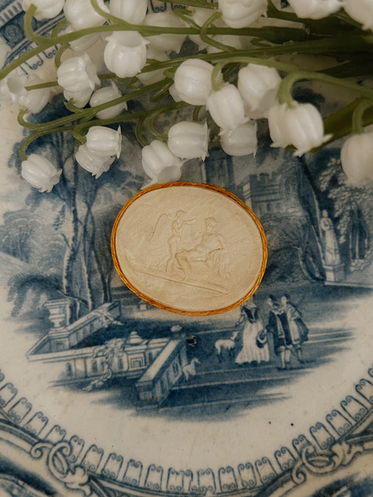 Antique Intaglio | Angel & Man on Bed of Clouds