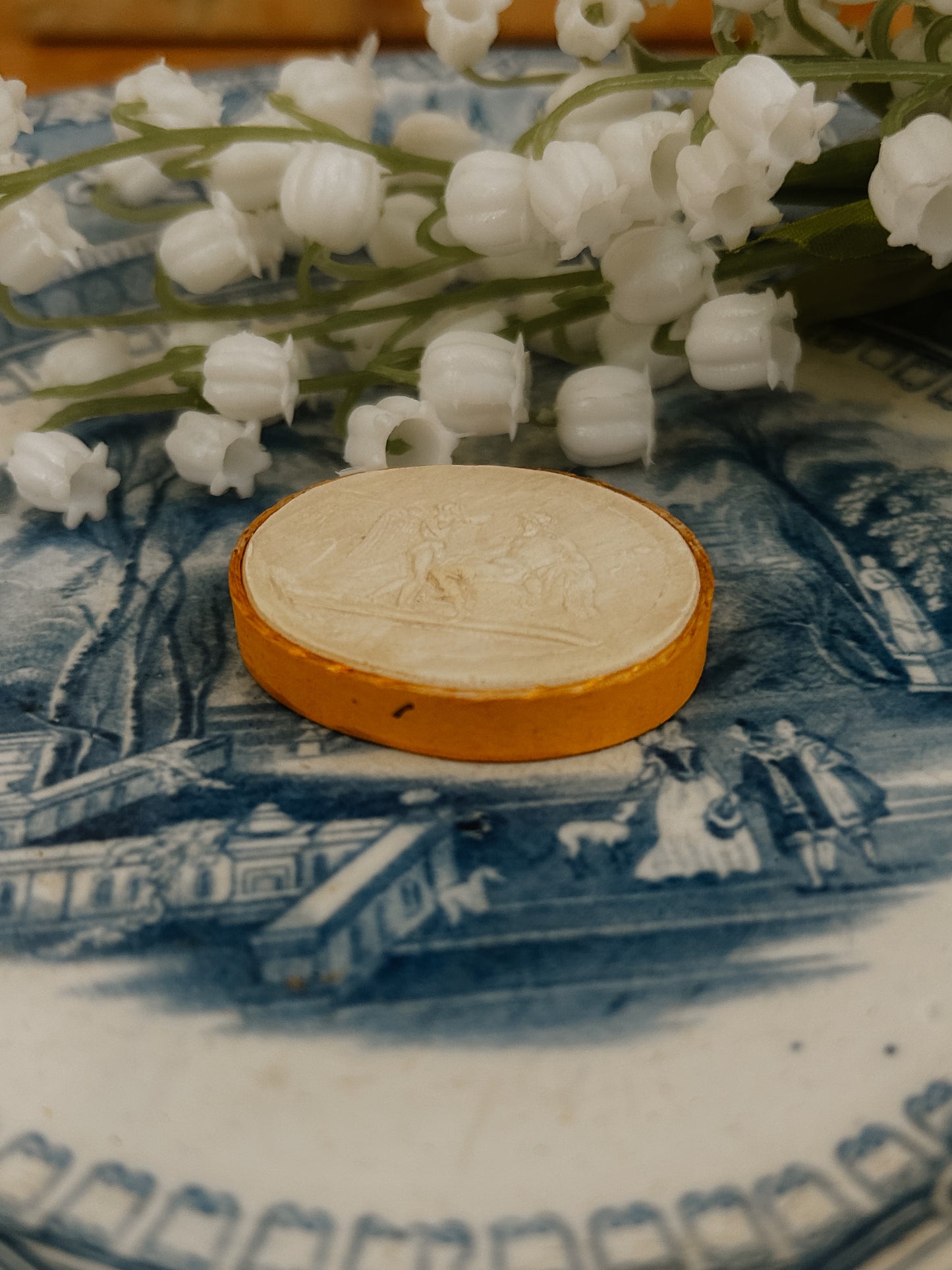 Antique Intaglio | Angel & Man on Bed of Clouds