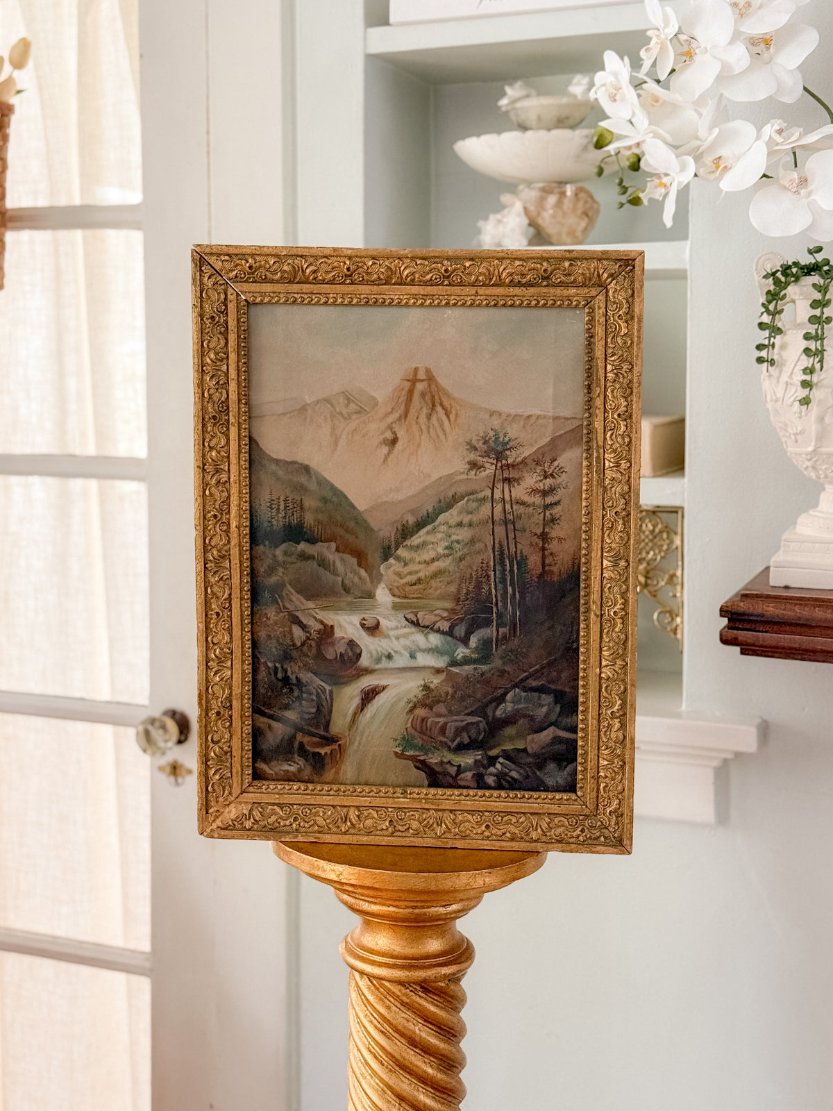 Antique Landscape of Mount of the Holy Cross, Colorado |Antique Alpine Mountain Landscape in Gilt Frame