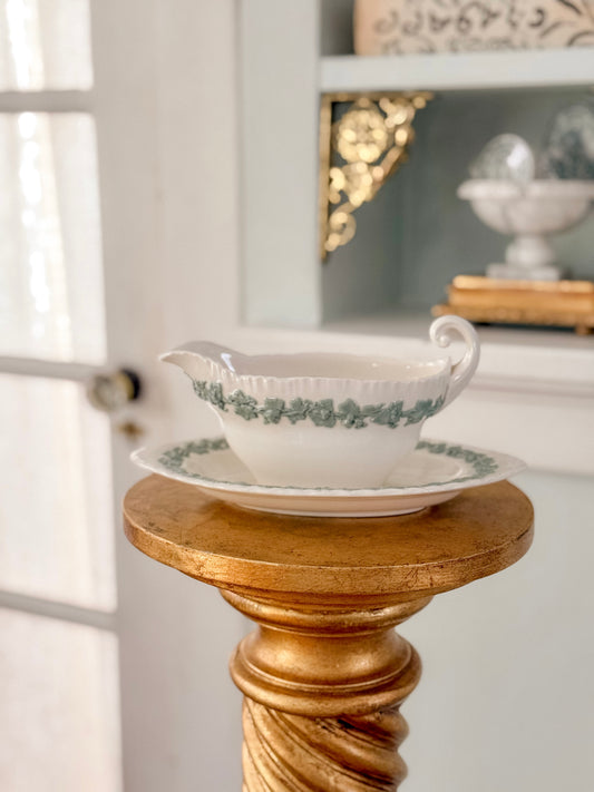 Vintage Wedgwood Queensware Celadon on Cream Gravy Boat