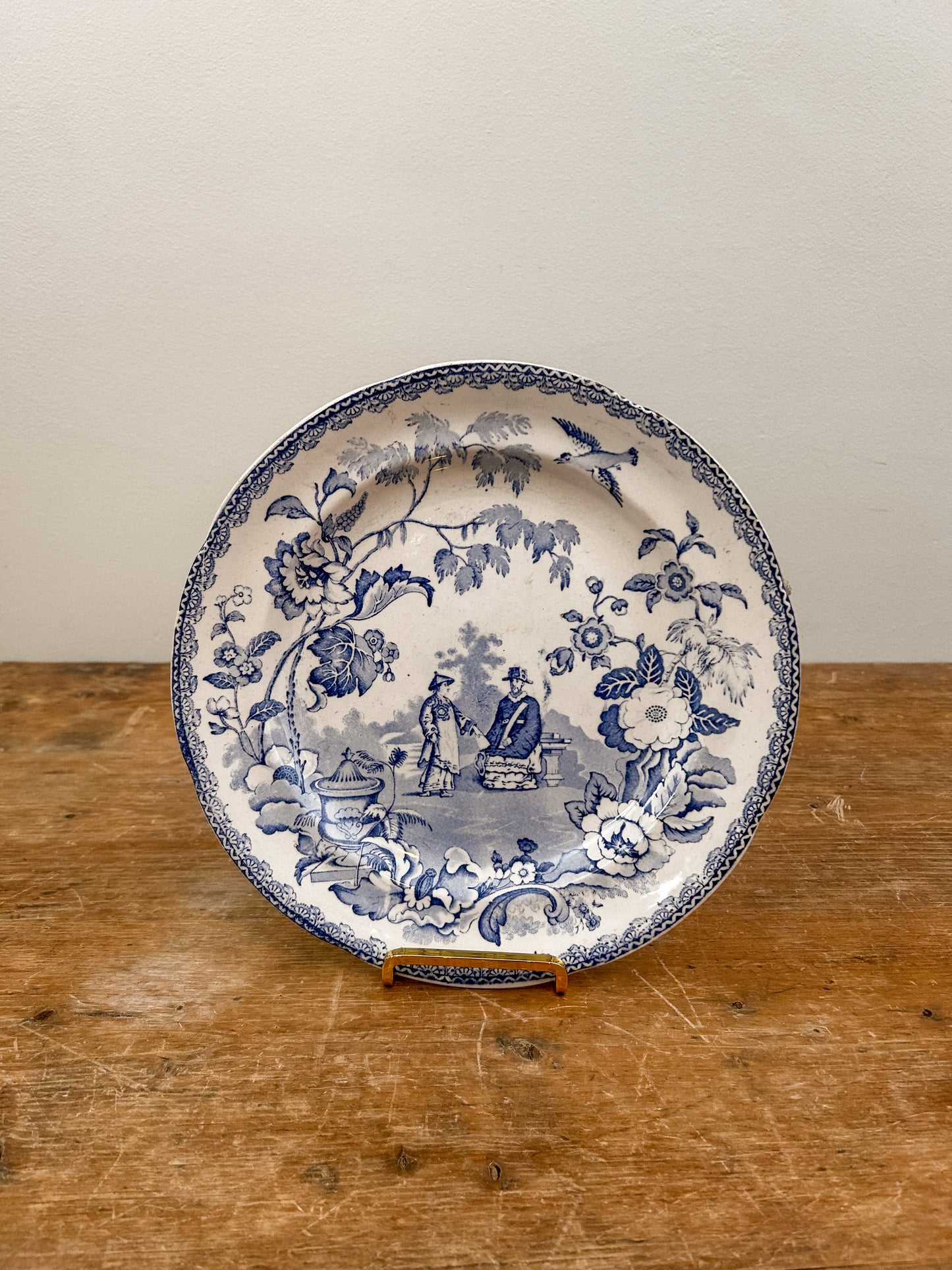Antique Blue & White Transfer Plate | "Mandarin" Pattern