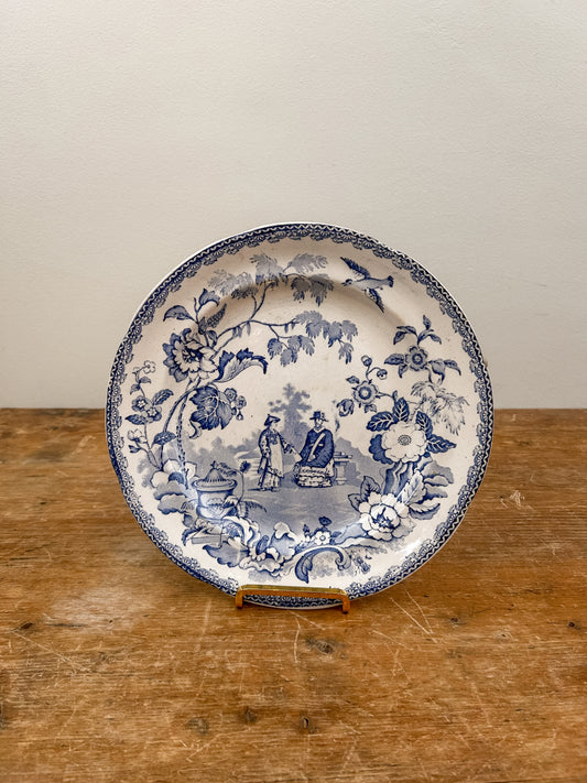 Antique Blue & White Transfer Plate | "Mandarin" Pattern