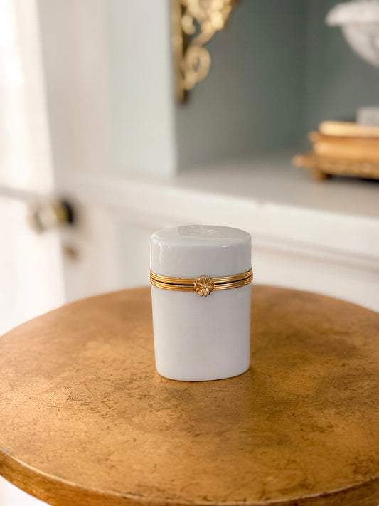 Limoges France White Porcelain Lidded Trinket Container