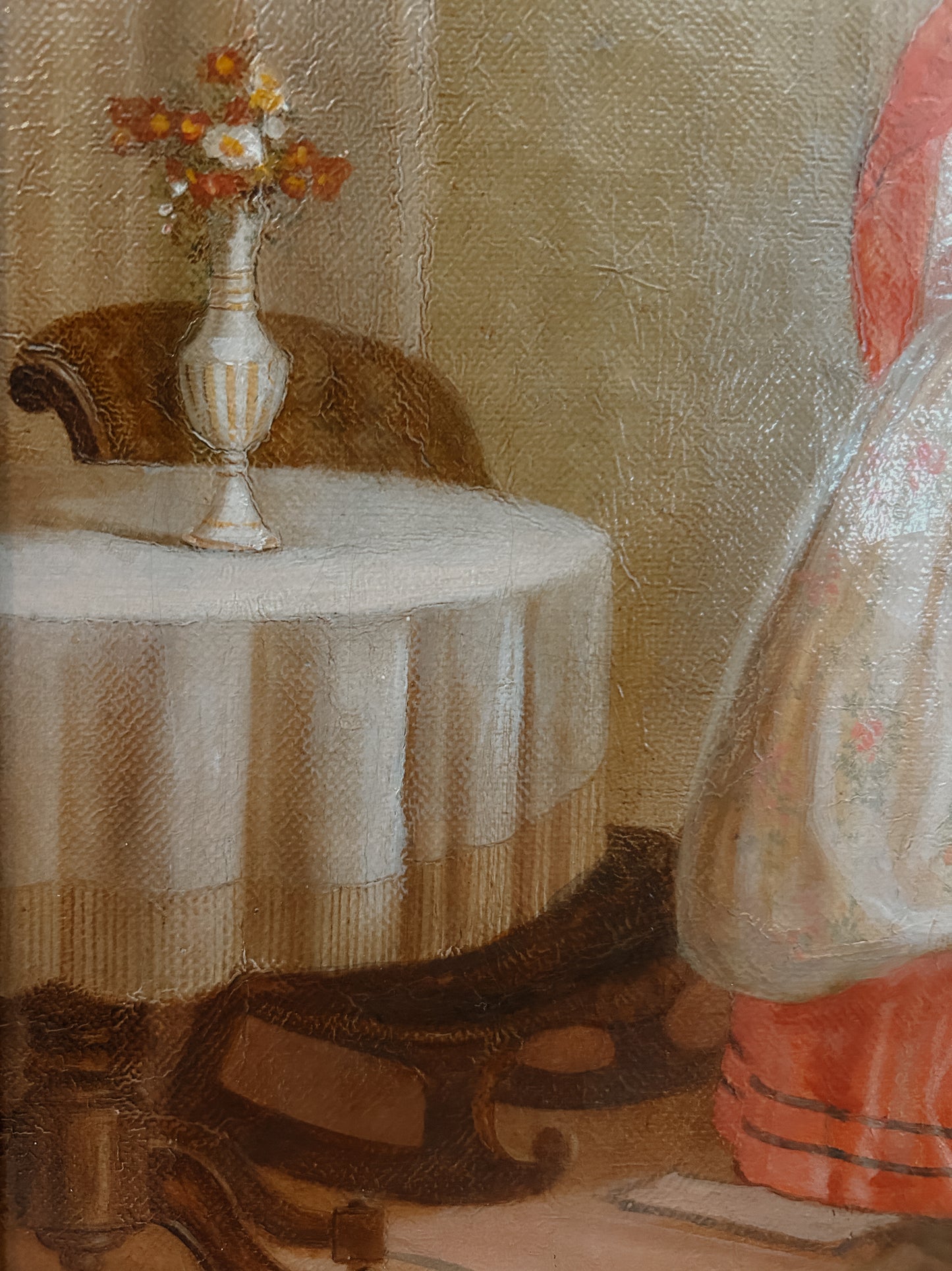 "Fragments at her Feet" Antique 19th Original Oil Painting on Canvas