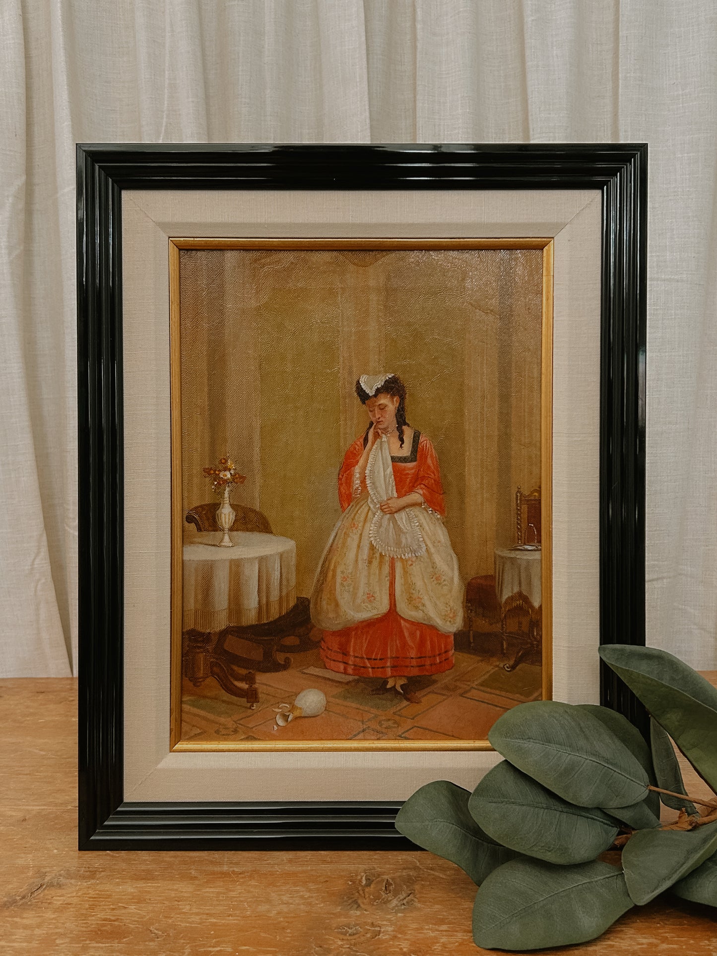 "Fragments at her Feet" Antique 19th Original Oil Painting on Canvas
