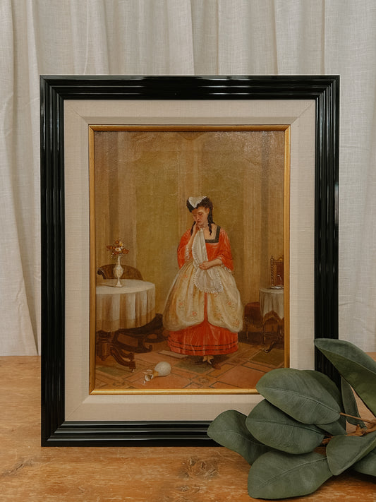 "Fragments at her Feet" Antique 19th Original Oil Painting on Canvas