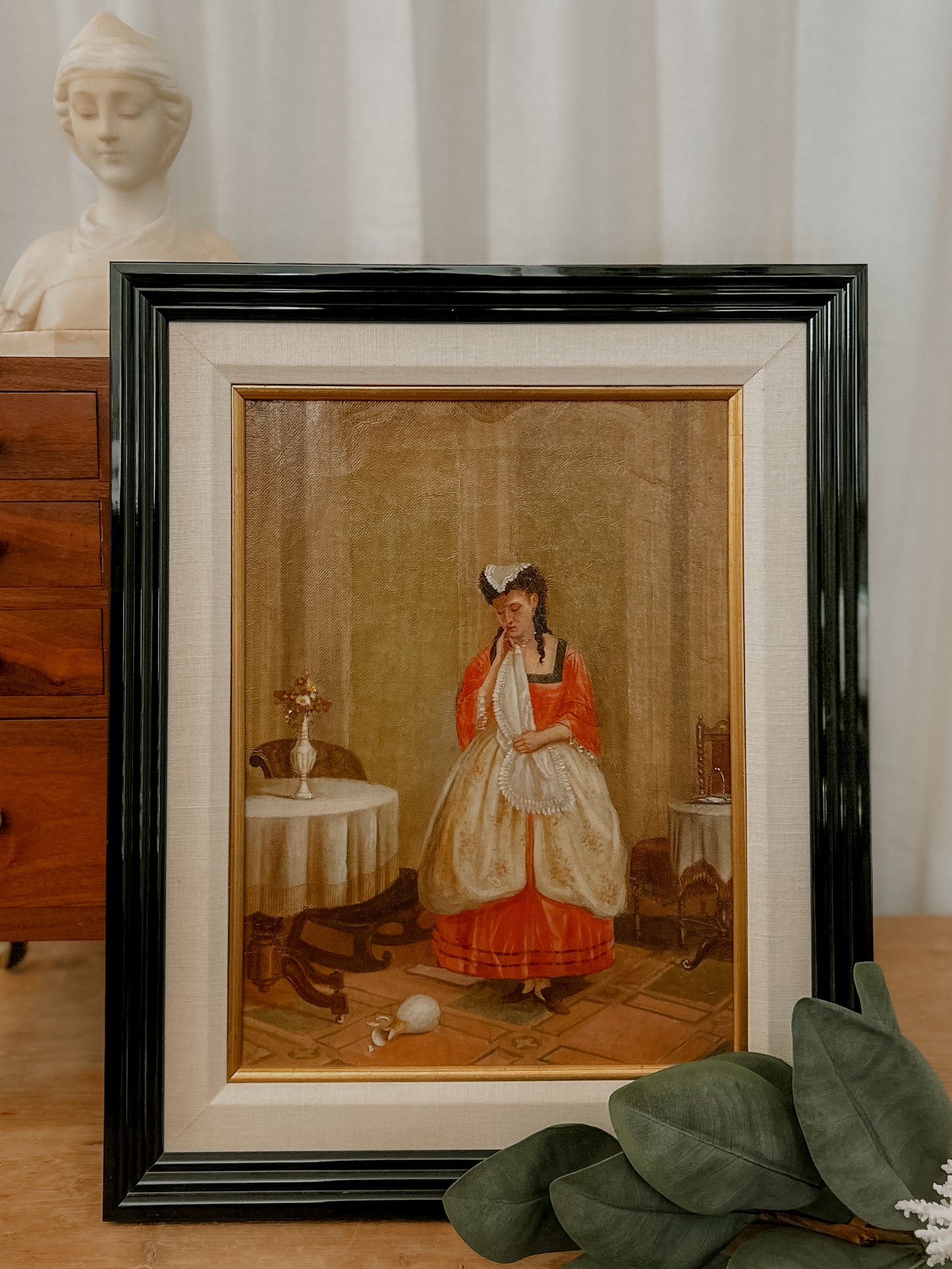 "Fragments at her Feet" Antique 19th Original Oil Painting on Canvas