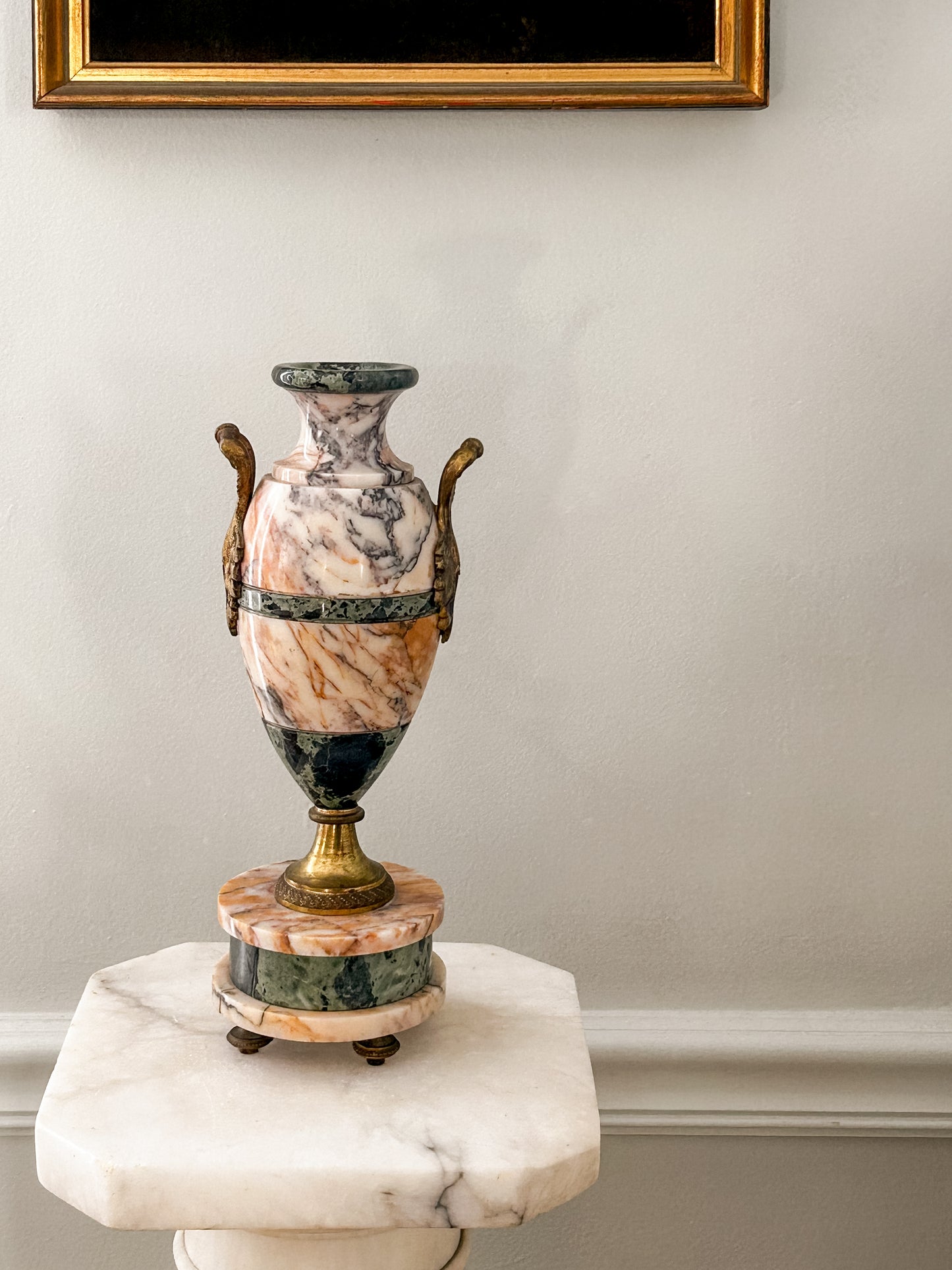 Pair of Marble Cassolettes with Bronze Handles