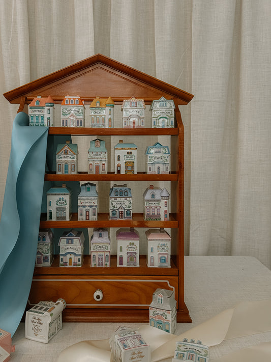 Vintage 1989 Lenox Spice Village Collection with Wooden Display Cabinet