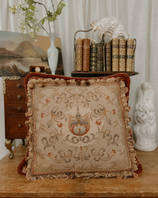 Vintage Floral Needlepoint Tapestry Pillow *small area of fabric separation on back