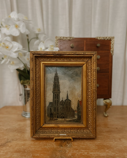 Antique European Cathedral Oil on Canvas - Cathedral of Our Lady, Belgium