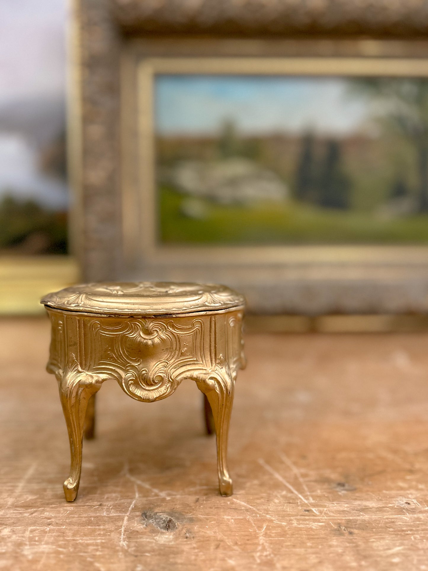 Small French Gilt Bronze Jewelry Box on Legs
