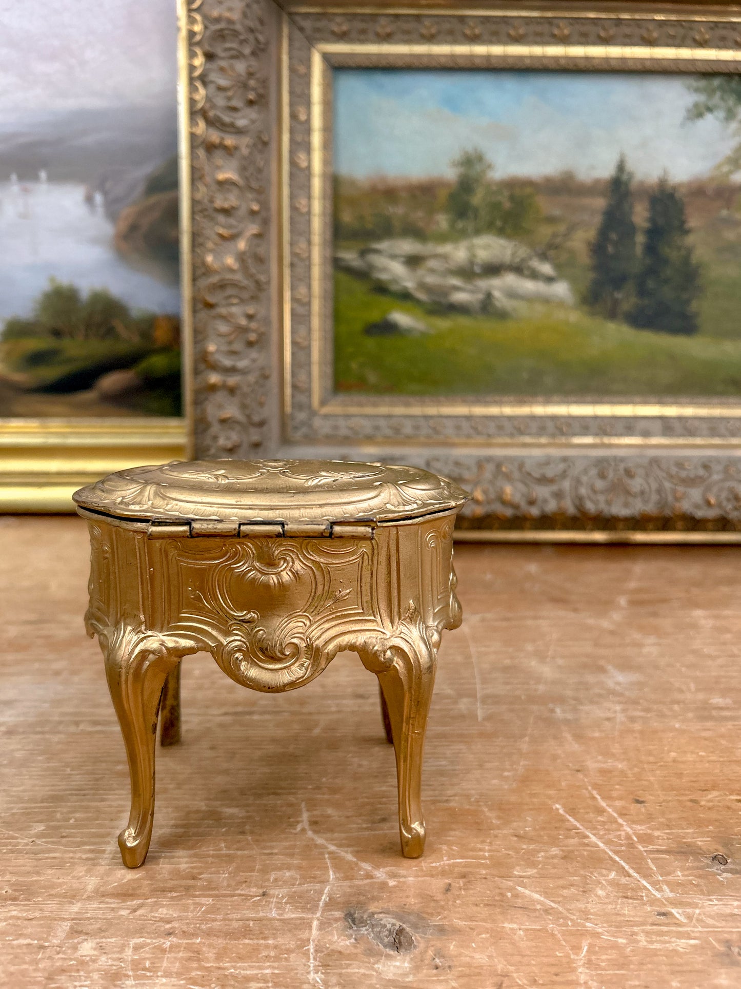 Small French Gilt Bronze Jewelry Box on Legs