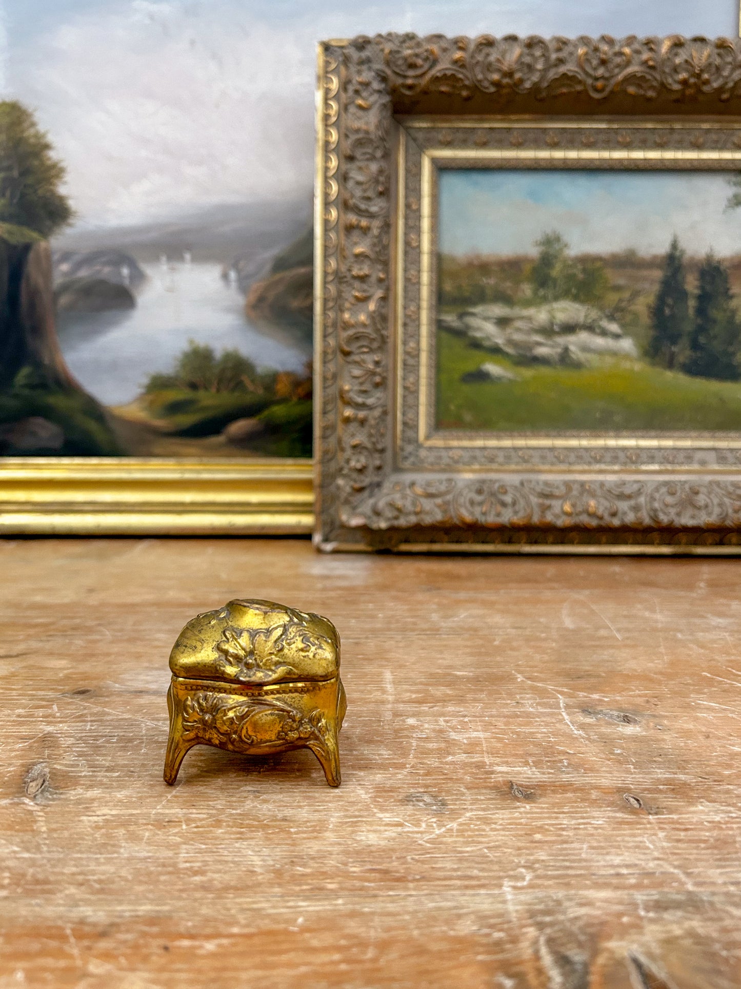 Miniature Antique French Gilt Bronze Jewelry Box on Legs
