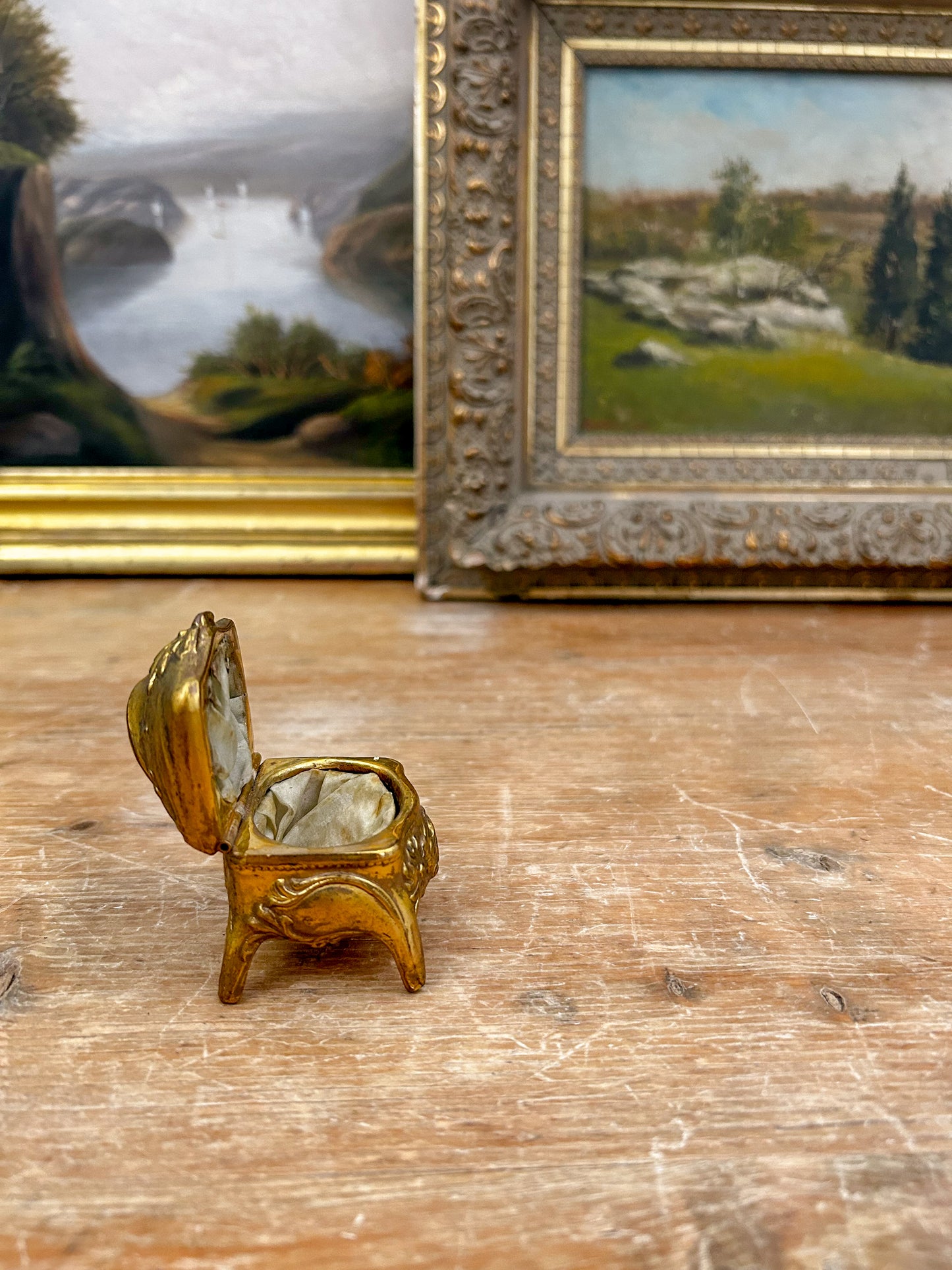 Miniature Antique French Gilt Bronze Jewelry Box on Legs
