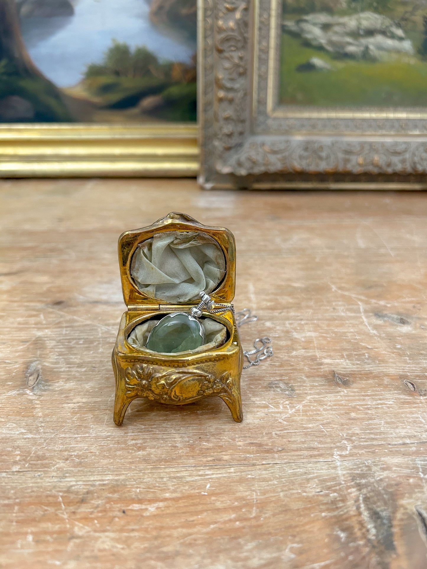 Miniature Antique French Gilt Bronze Jewelry Box on Legs