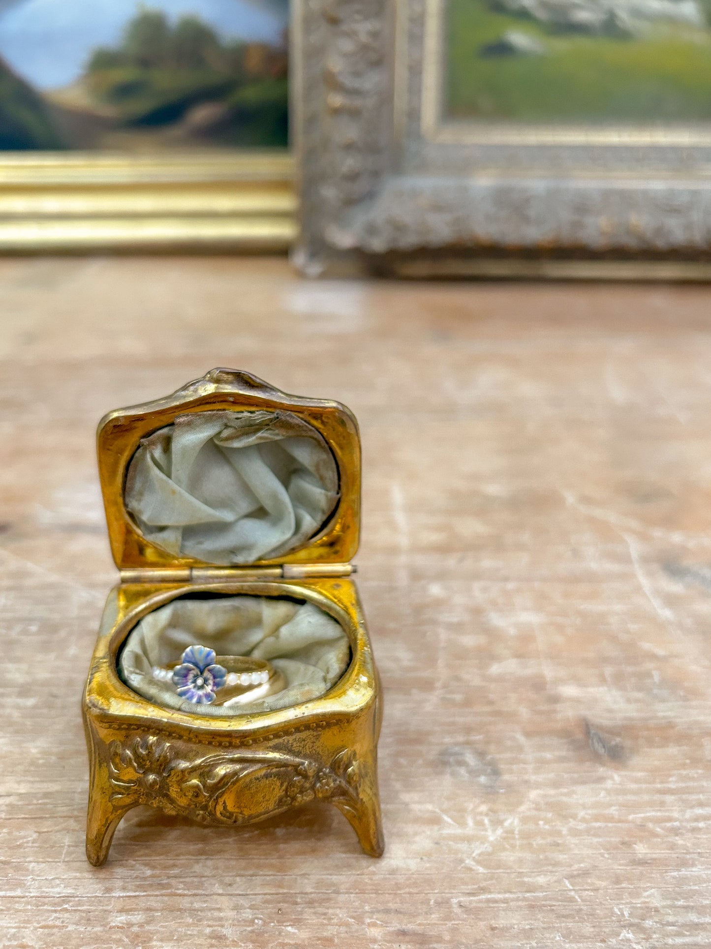 Miniature Antique French Gilt Bronze Jewelry Box on Legs