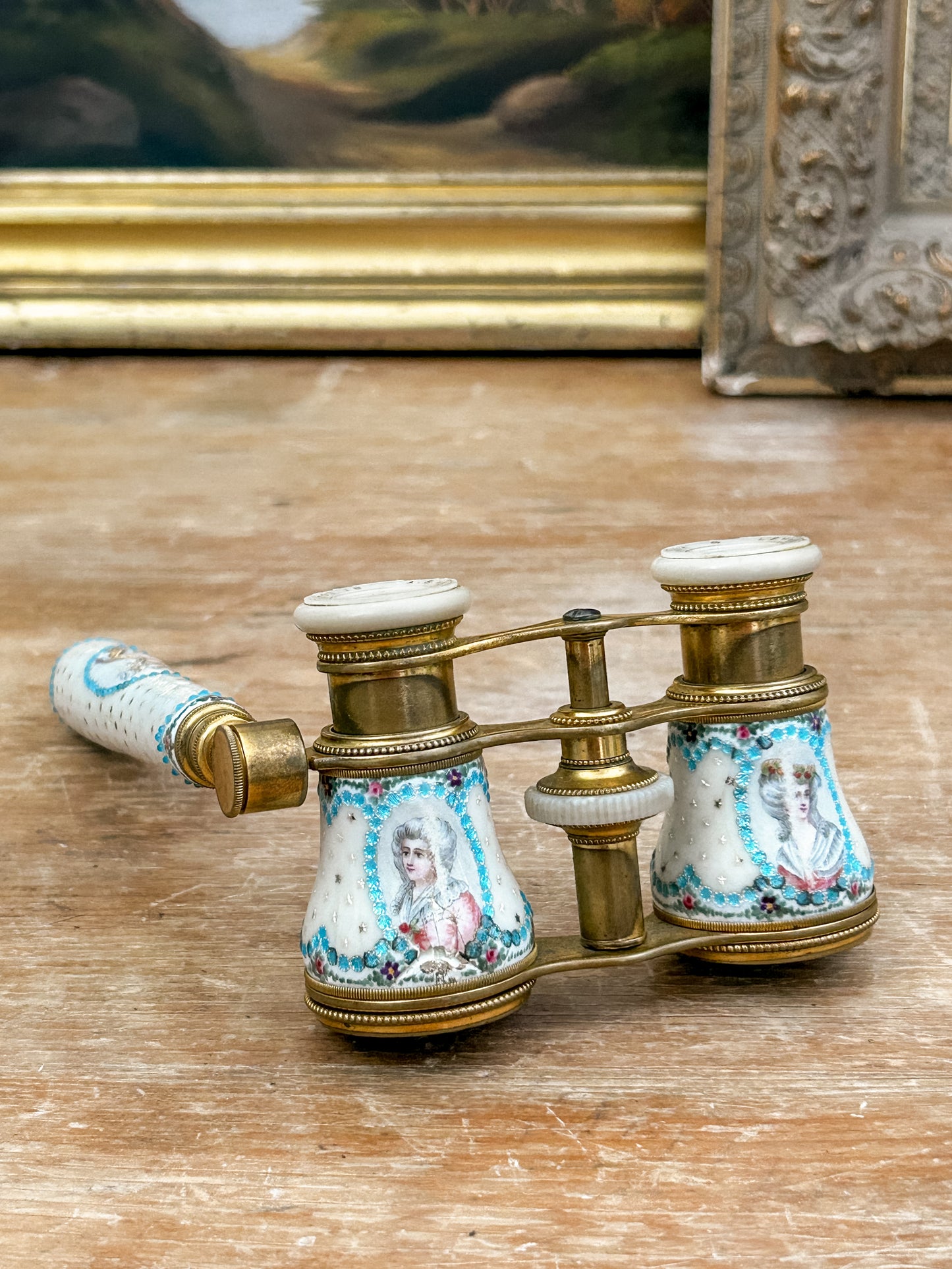 Antique French Enamel Opera Glasses with Portrait Panels
