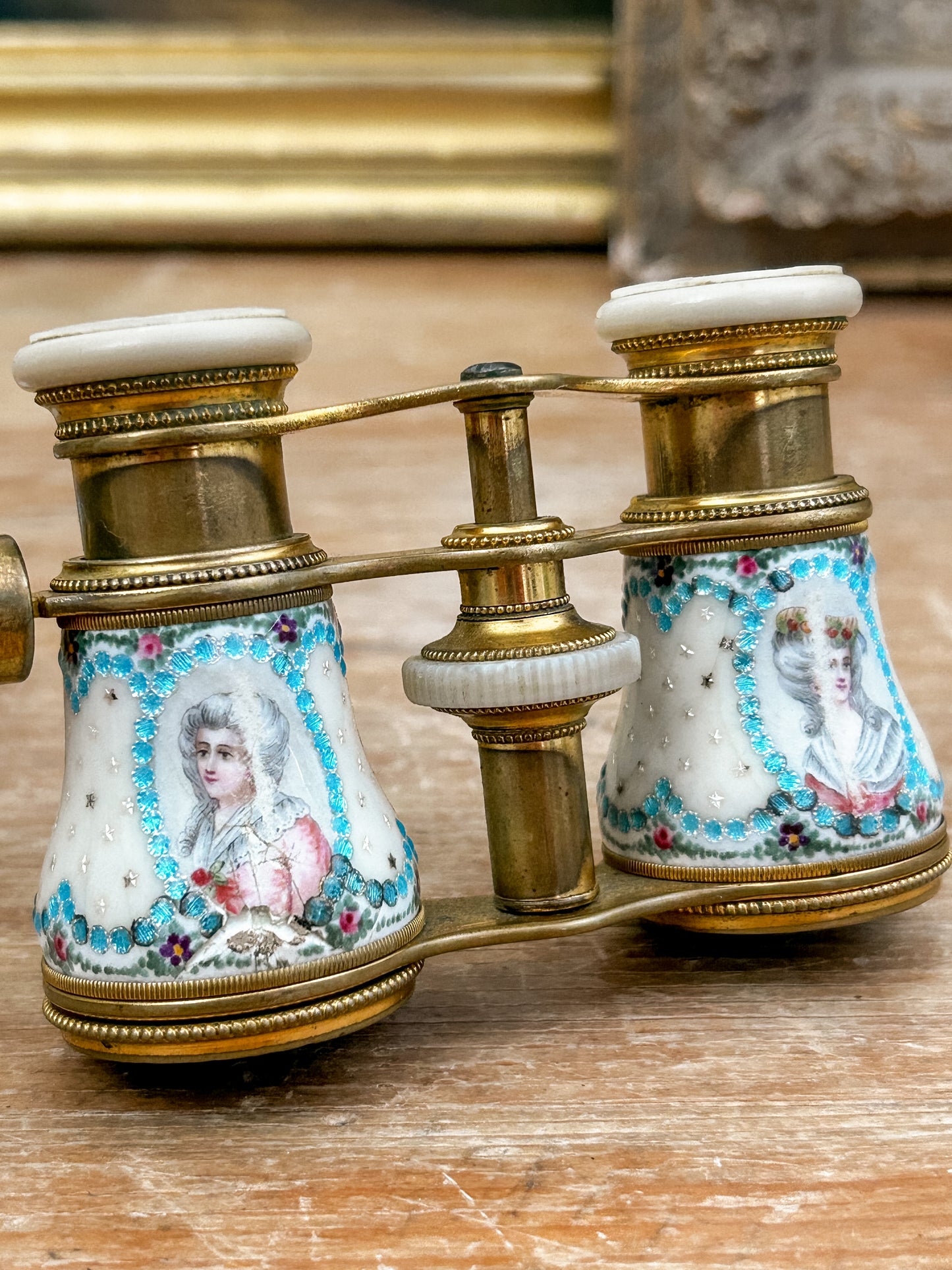 Antique French Enamel Opera Glasses with Portrait Panels