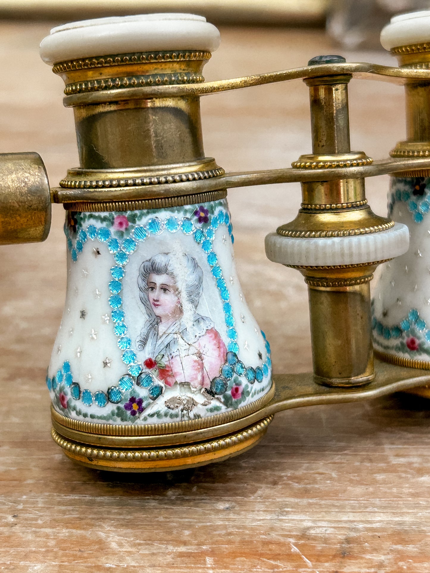 Antique French Enamel Opera Glasses with Portrait Panels