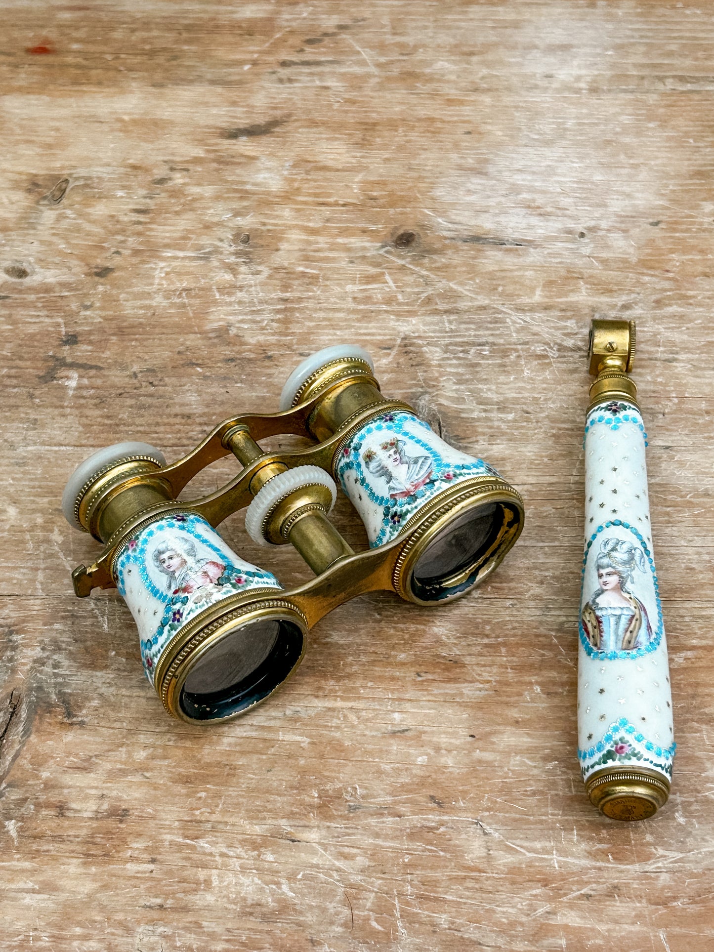 Antique French Enamel Opera Glasses with Portrait Panels