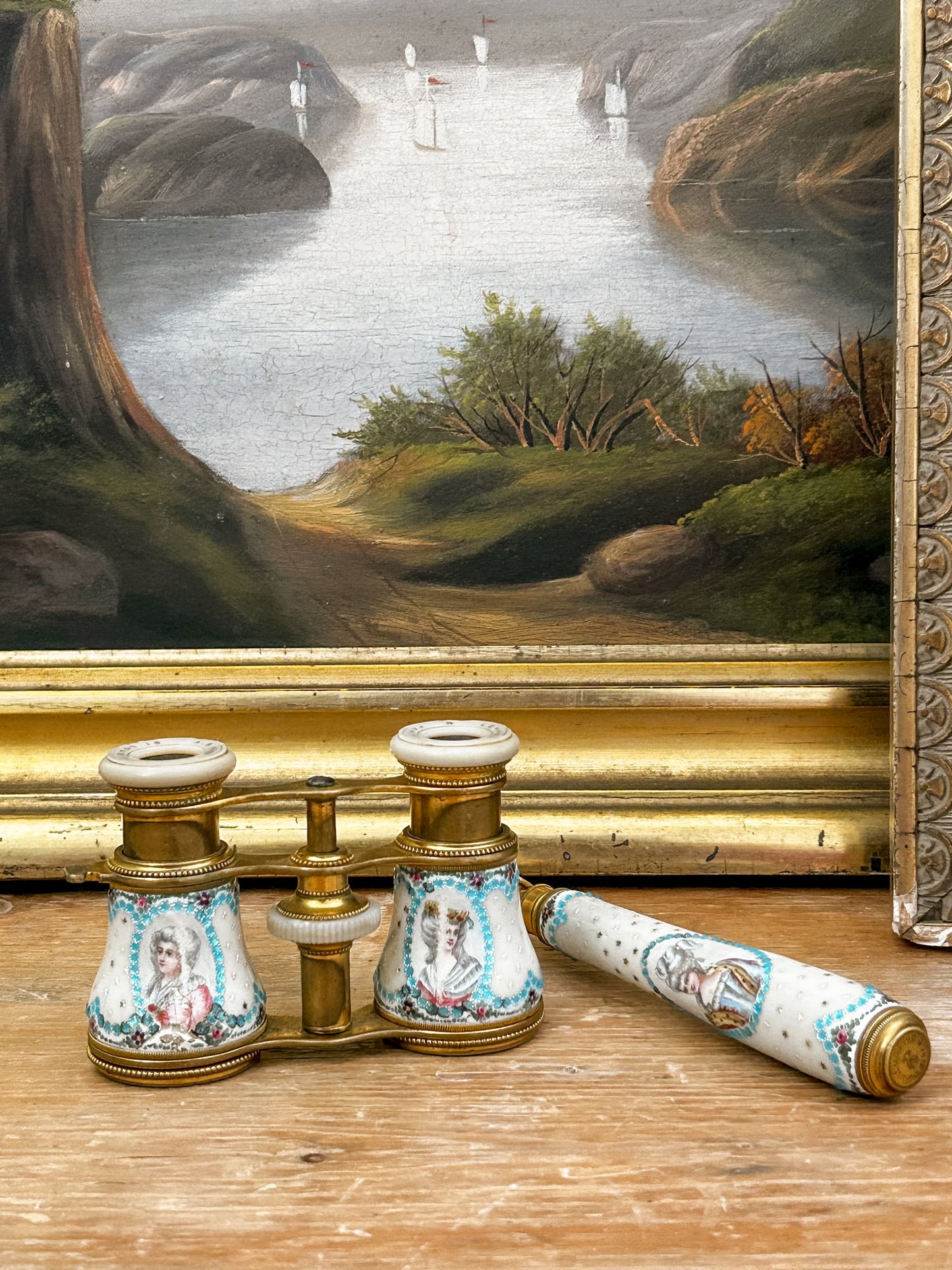 Antique French Enamel Opera Glasses with Portrait Panels