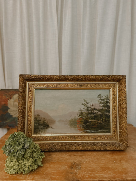 19th-Century American Landscape with River and Mountains | Oil on Board