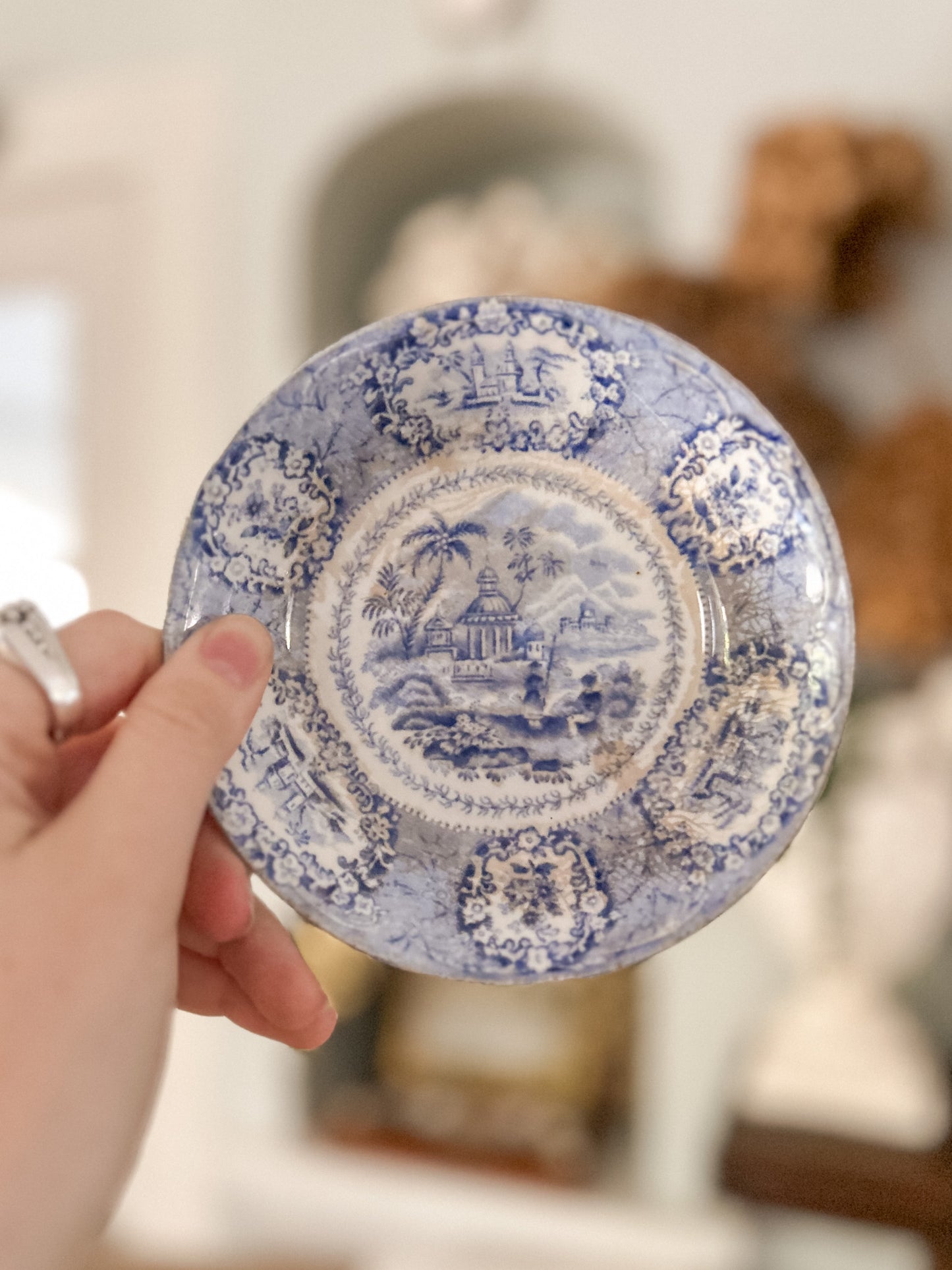 19th-Century Blue and White Transferware dish, “Oriental” Pattern by Ridgways