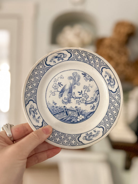 19th-Century Blue and White Transferware Plate, “Vanity” Pattern by J. & G. Meakin