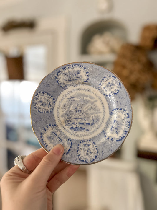 19th-Century Blue and White Transferware Bread Plate, “Oriental” Pattern by Ridgway