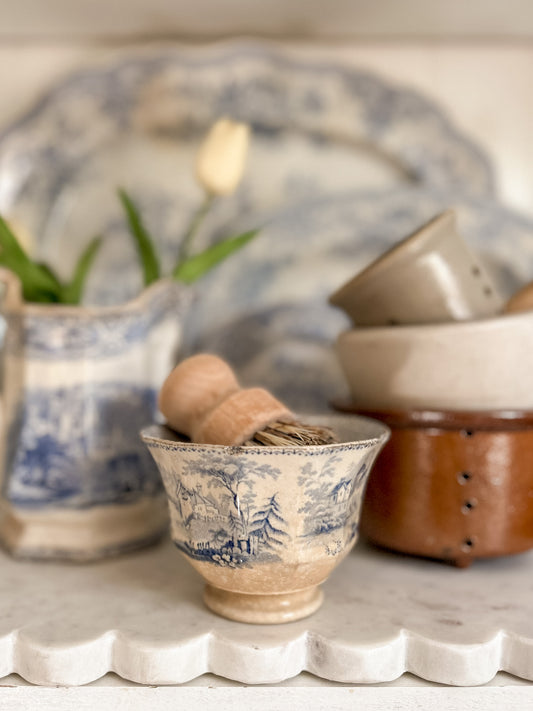 19th-Century Blue and White Transferware Tea Bowl/ Handle-less Cup