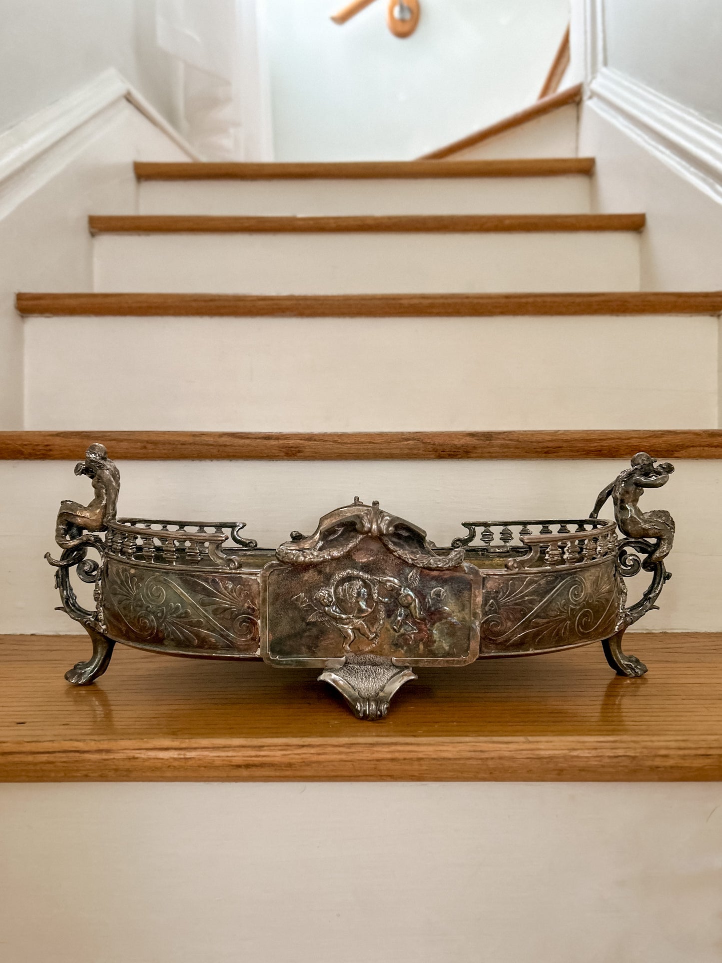 19th-Century Silverplated Figural Jardiniere with Double-Tailed Sirens