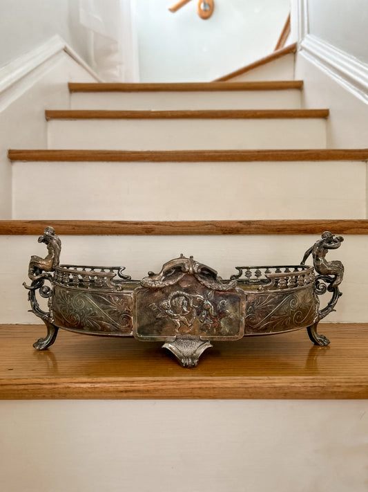 19th-Century Silverplated Figural Jardiniere with Double-Tailed Sirens