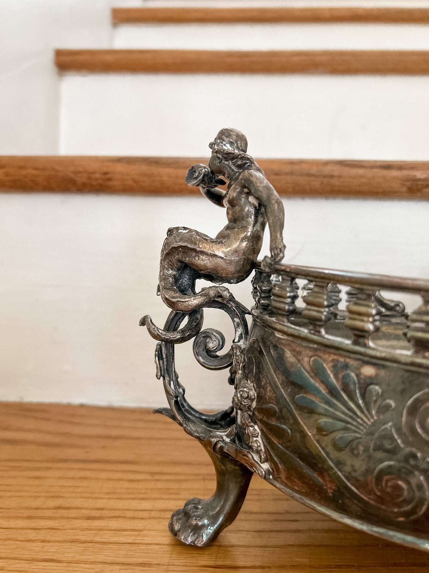 19th-Century Silverplated Figural Jardiniere with Double-Tailed Sirens