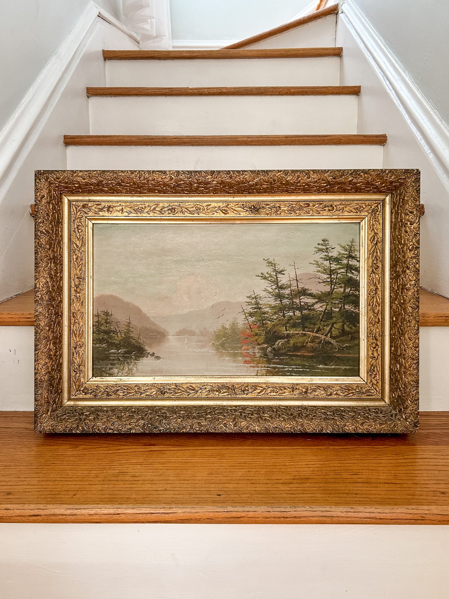 19th-Century American Landscape with River and Mountains | Oil on Board
