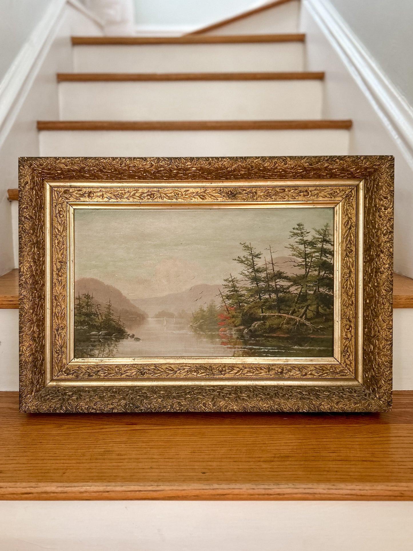 19th-Century American Landscape with River and Mountains | Oil on Board