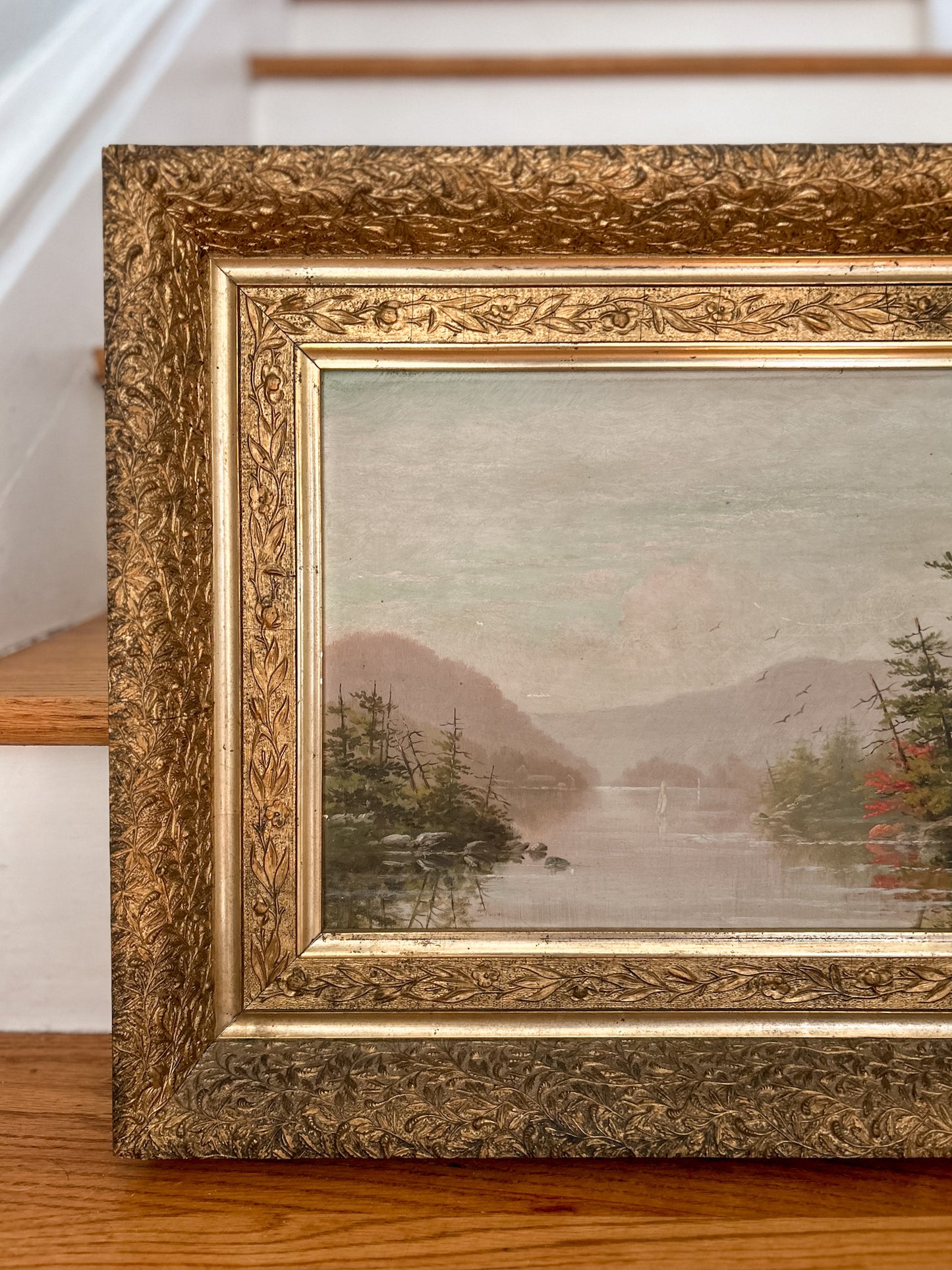 19th-Century American Landscape with River and Mountains | Oil on Board