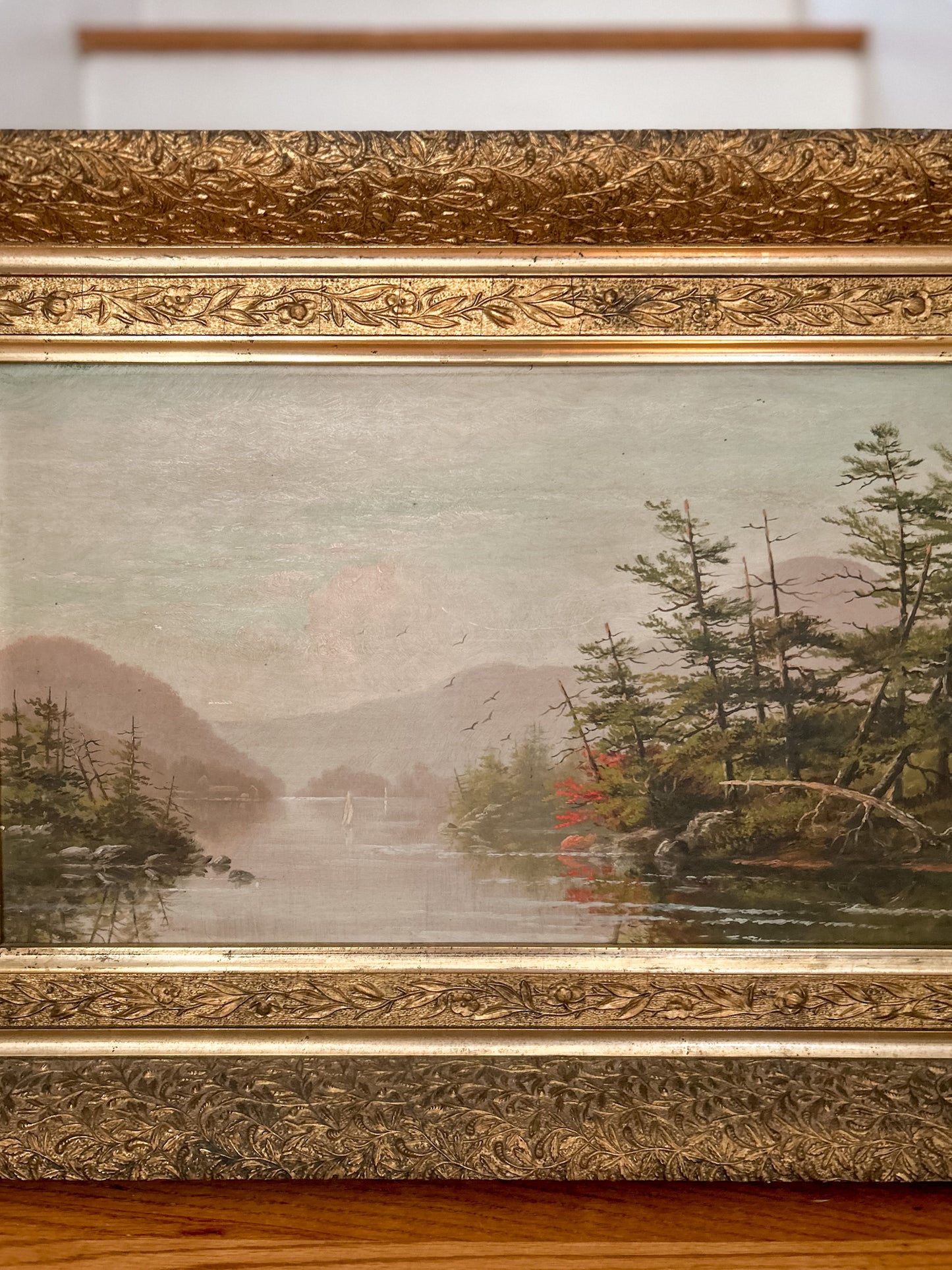 19th-Century American Landscape with River and Mountains | Oil on Board