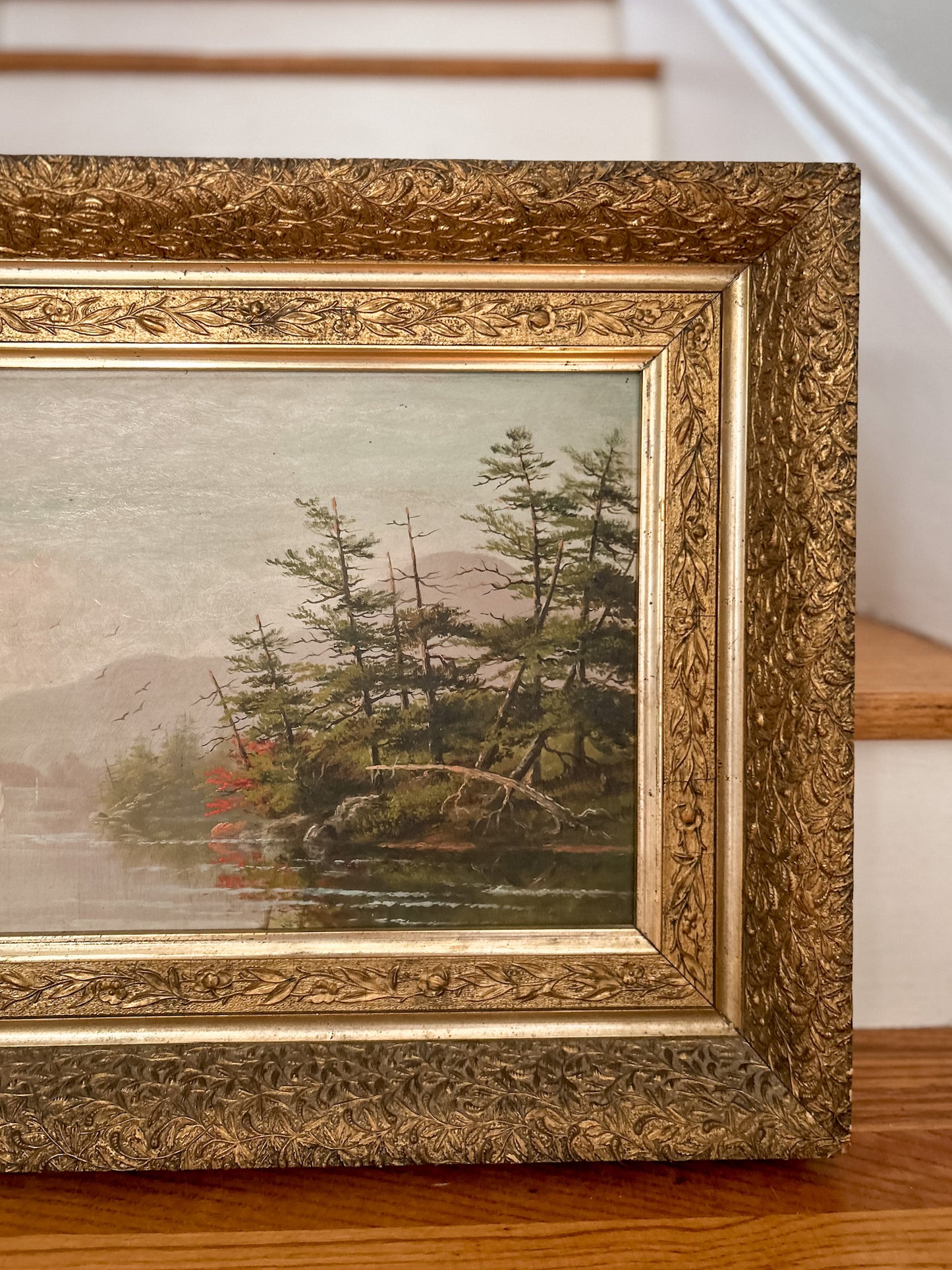 19th-Century American Landscape with River and Mountains | Oil on Board