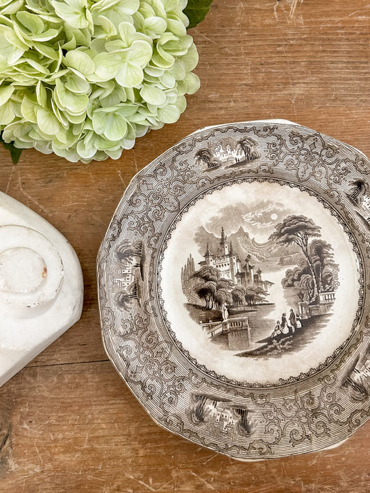 Antique English Transferware Plate – “Monterey” by J. Heath