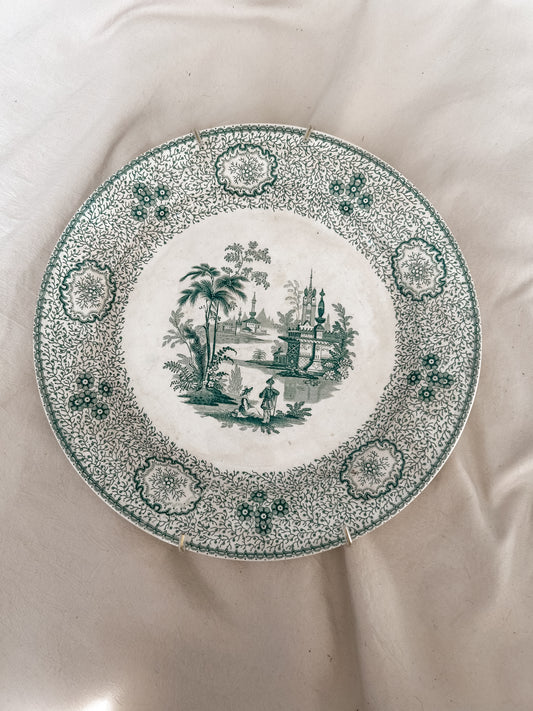 Antique Teal Transferware Plate
